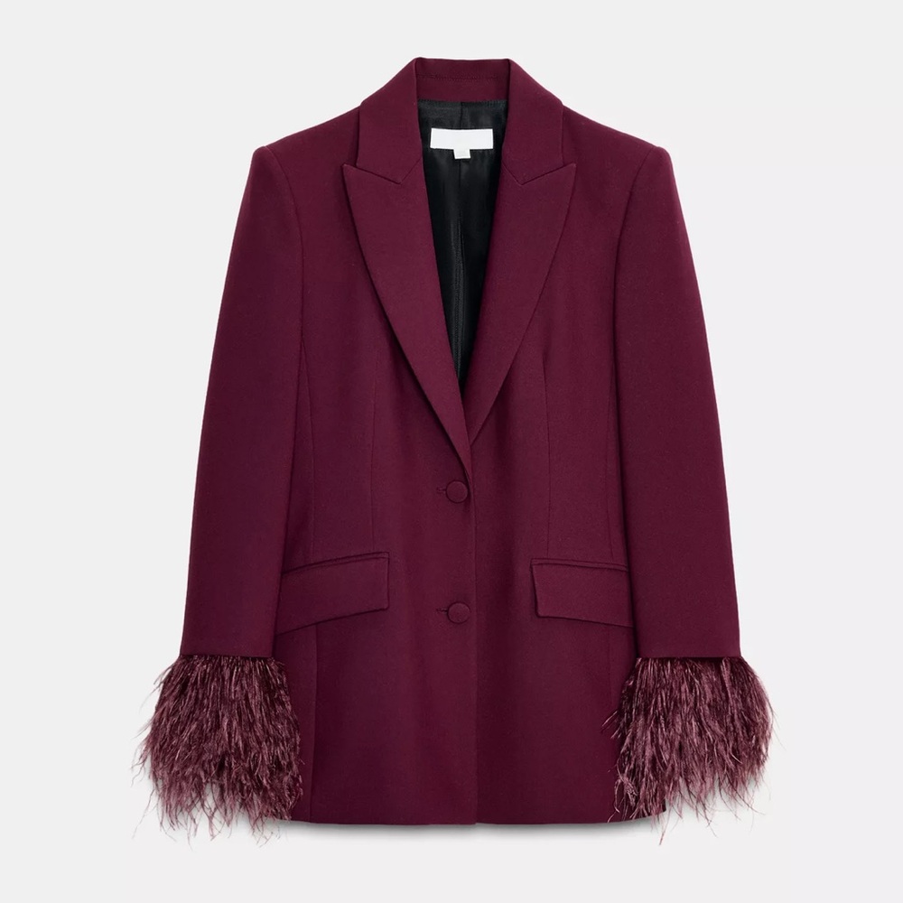 Zara feather cuff blazer XS and pants S set in burgundy - Picture 2 of 12